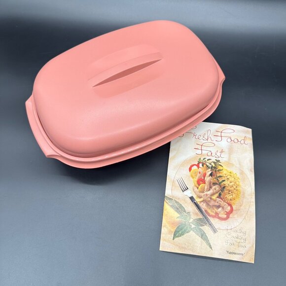 Vintage Tupperware Oval Microwave Steamer 6 Cups Dusty Rose Pink USA 90s 1273-5 - Picture 1 of 12